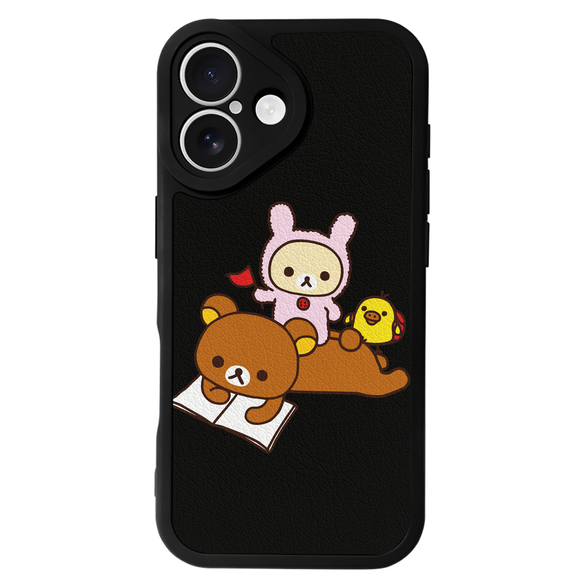 （画像用） リラックマ リラックマ キイロイトリ Rilakkuma Korilakkuma Kiiroitori 【iPhone 16シリーズ対応】シリコンスマホケース（レザー調） 材質：シリコン
